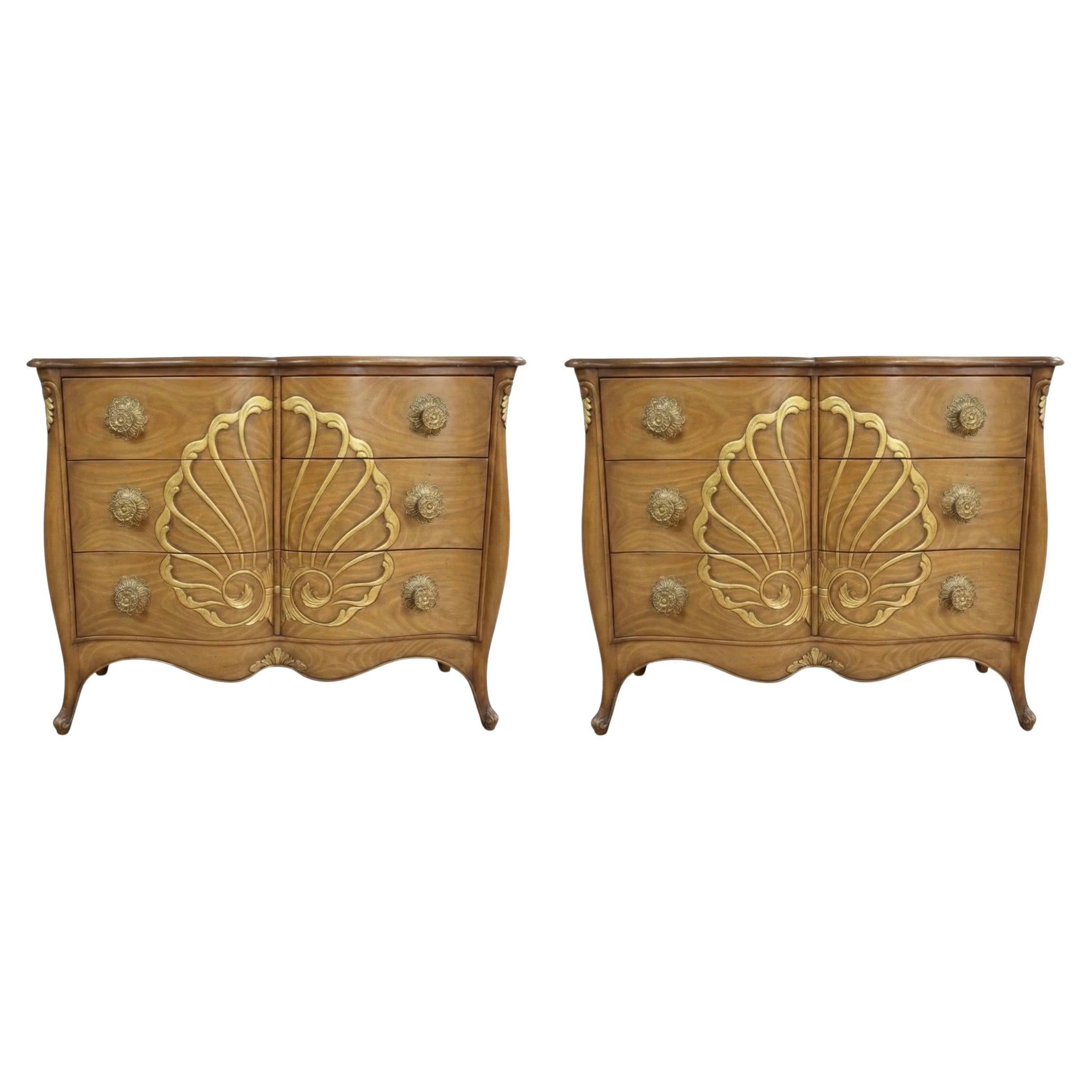 1970s Hollywood Regency Style Walnut W/ Gilt Shell Chests - Pair For Sale