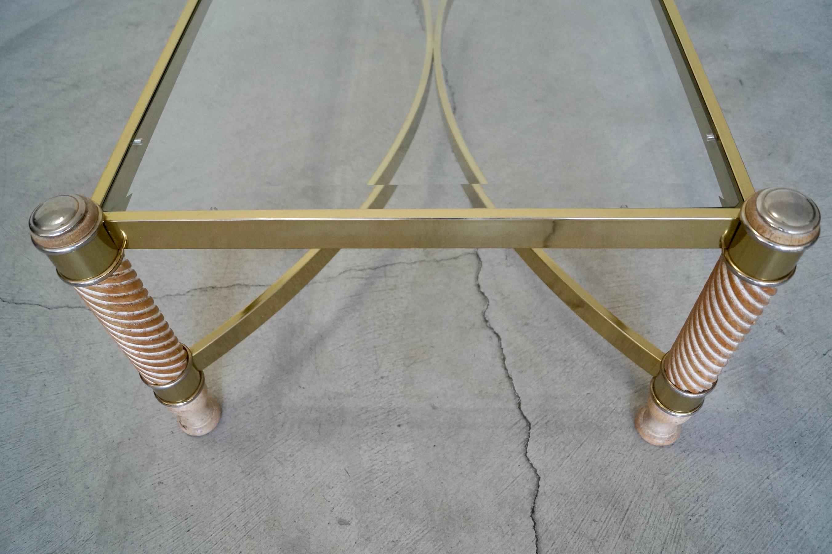 1970's Hollywood Regency Turned Wood, Brass, & Glass Coffee Table For Sale 10