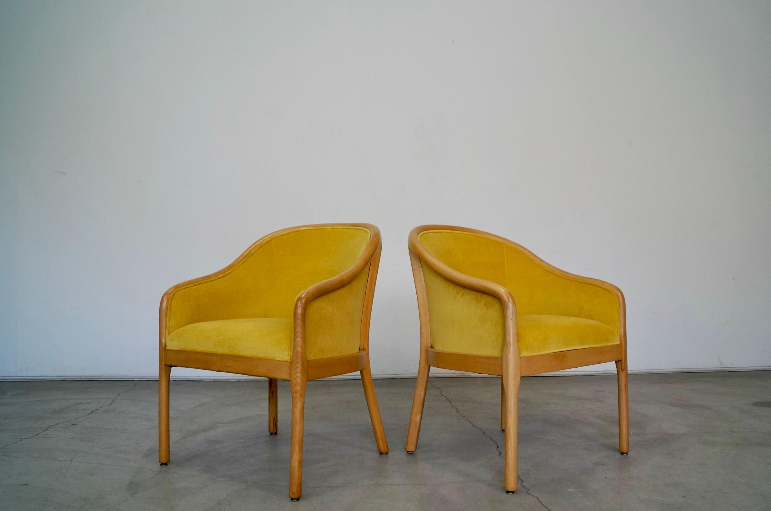 American 1970s Hollywood Regency Velvet Arm Chairs, a Pair