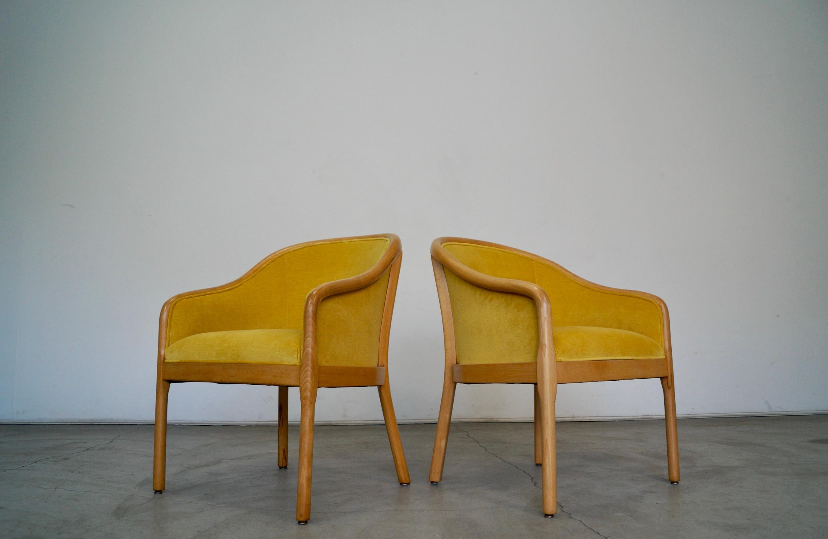 1970s Hollywood Regency Velvet Arm Chairs, a Pair In Excellent Condition In Burbank, CA