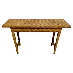 Retro 1970s Hollywood Regency Woven Wicker Console Table