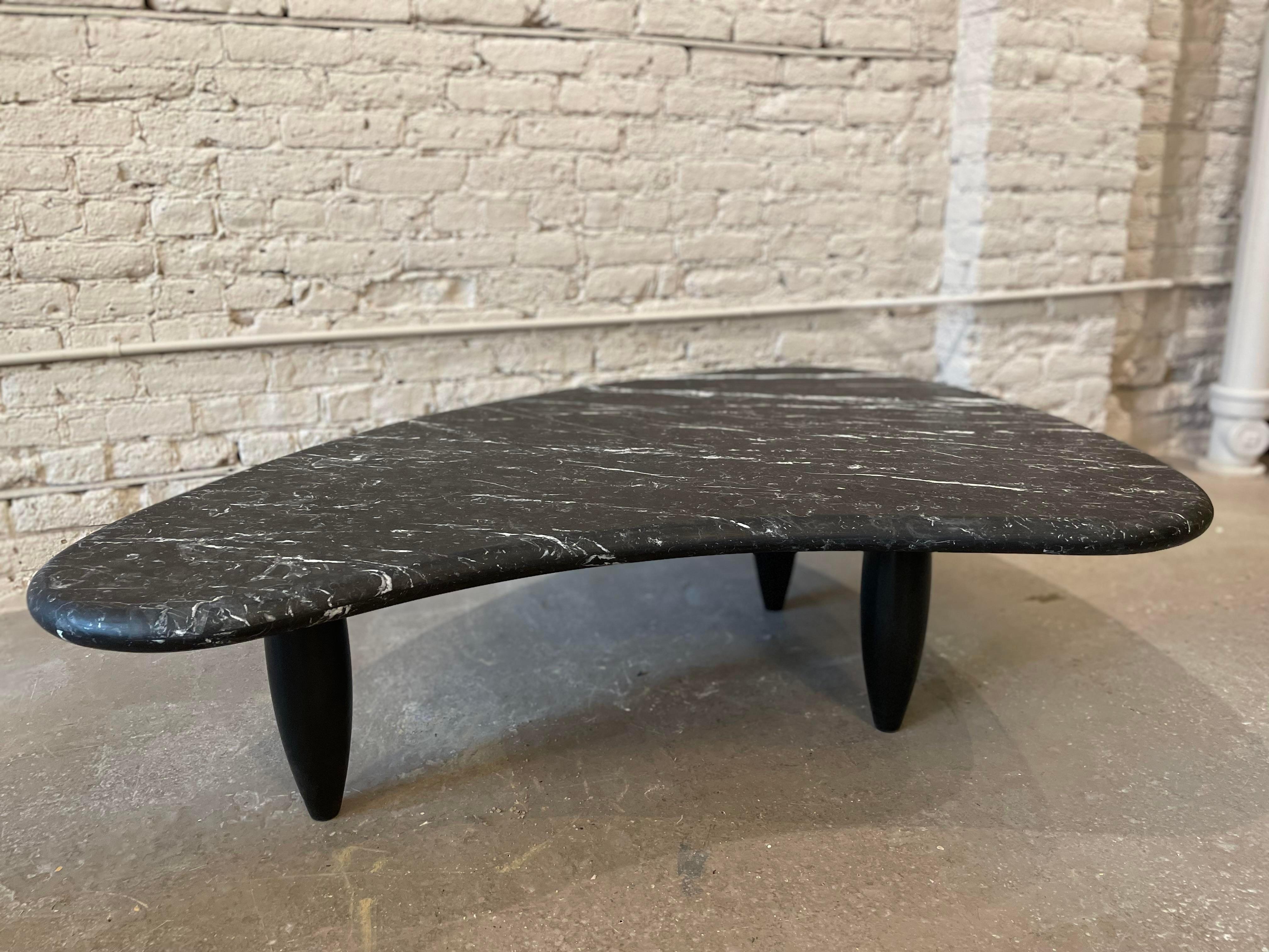 1970s Honed Nero Marquina Marble Biomorphic Coffee Table For Sale 5