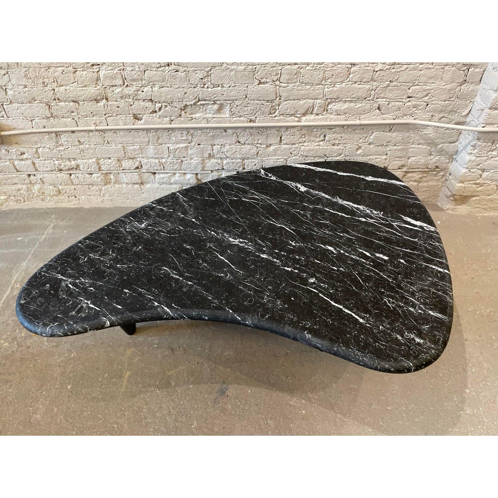 American 1970s Honed Nero Marquina Marble Biomorphic Coffee Table For Sale