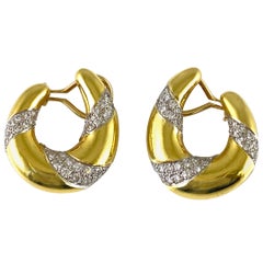 1970s 18K Gold Hoops with Diamonds