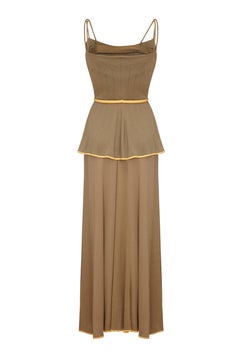 1970s Horiko for Saks Fifth Avenue Olive Toned Silk Jersey 2 Piece Skirt Suit