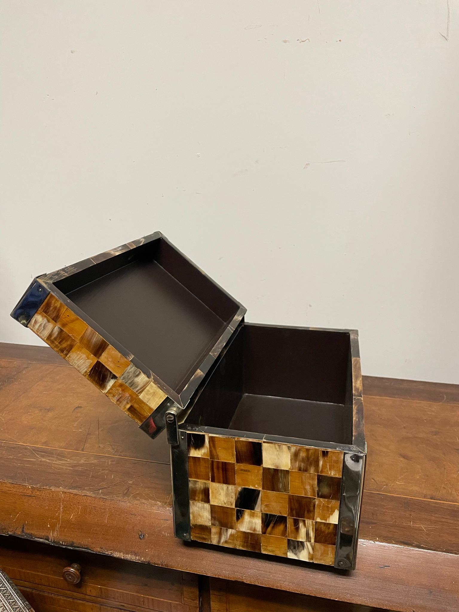 1970's Horn Veneer and Polished Steel Box by Muriel Rudolph 9