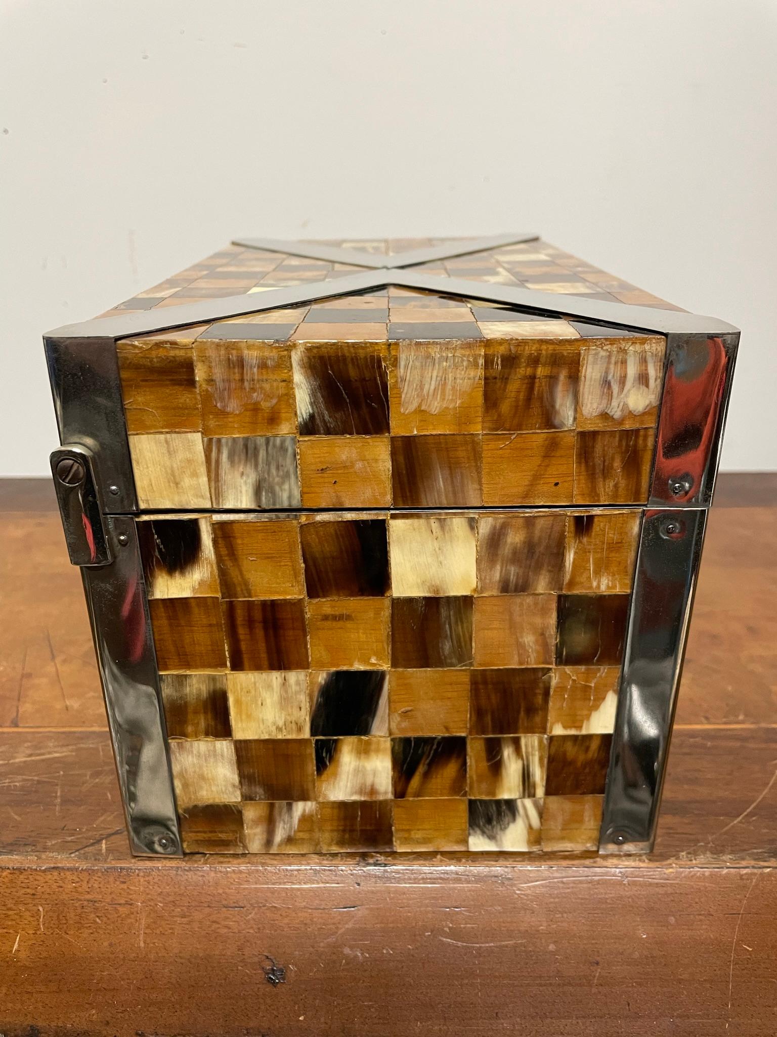 1970's Horn Veneer and Polished Steel Box by Muriel Rudolph In Good Condition In Stamford, CT