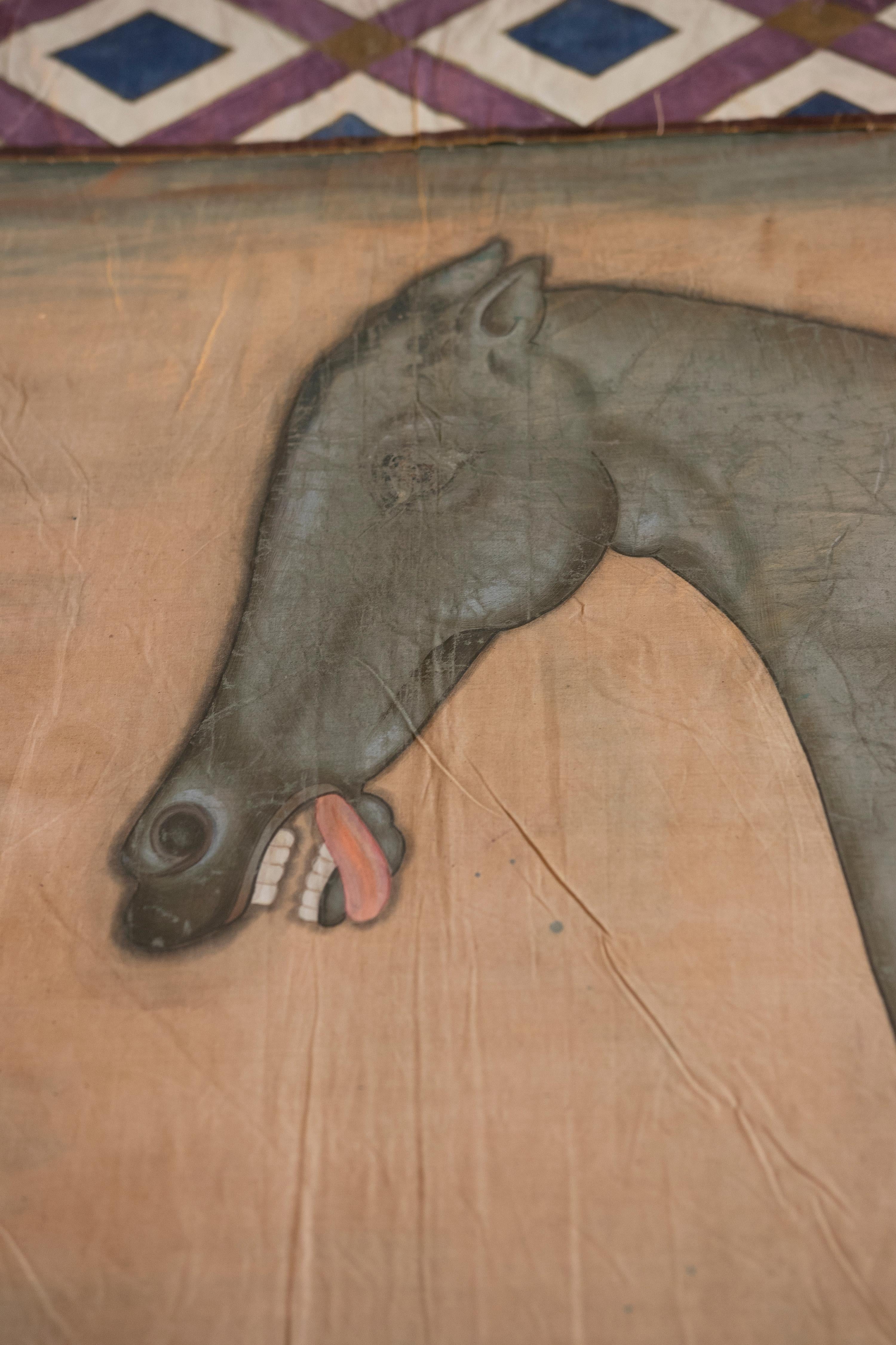 1970s Horse Painting on Fabric in Jaime Parlade Style 5