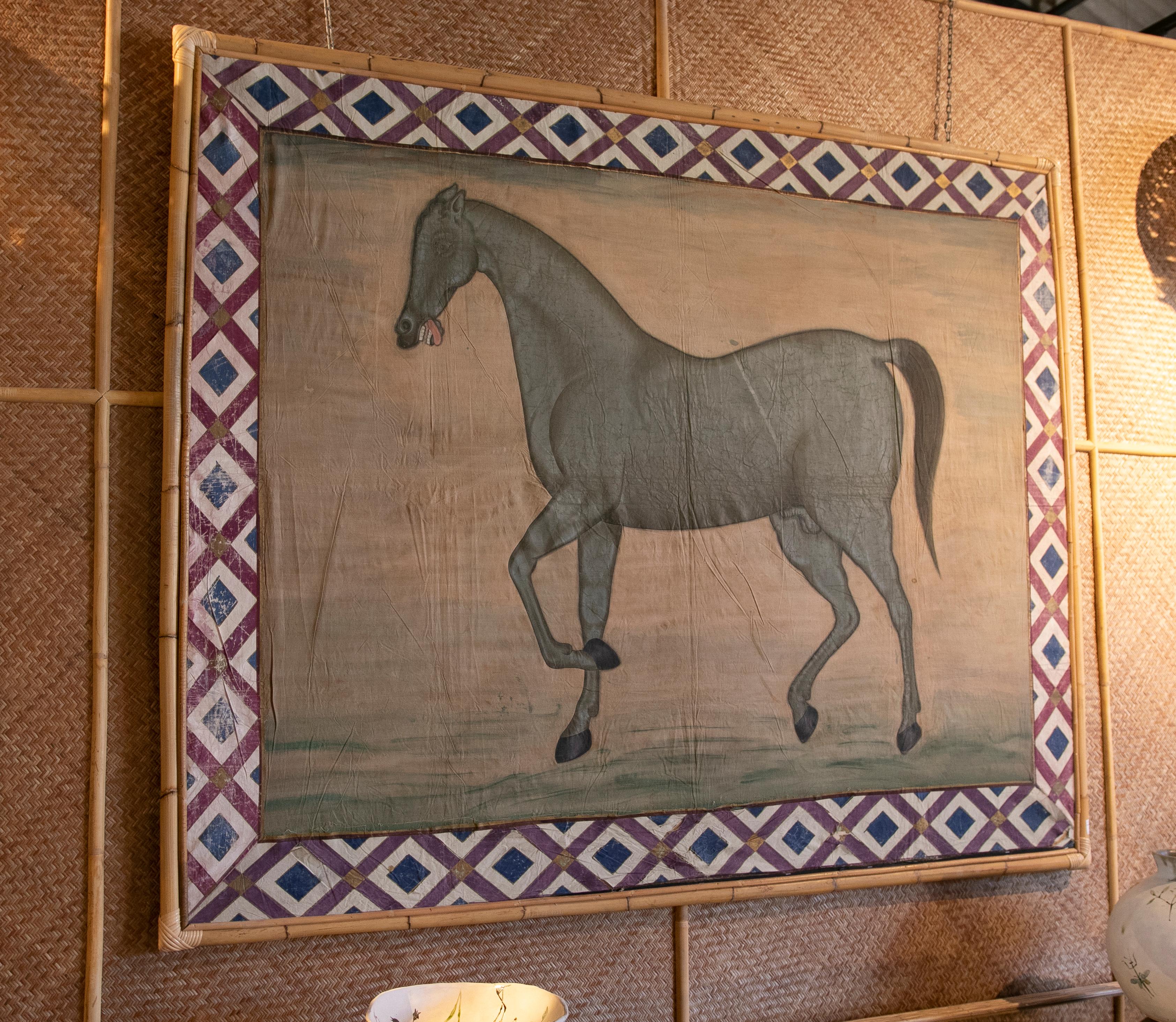 1970s horse painting on Fabric in Jaime Parlade style.