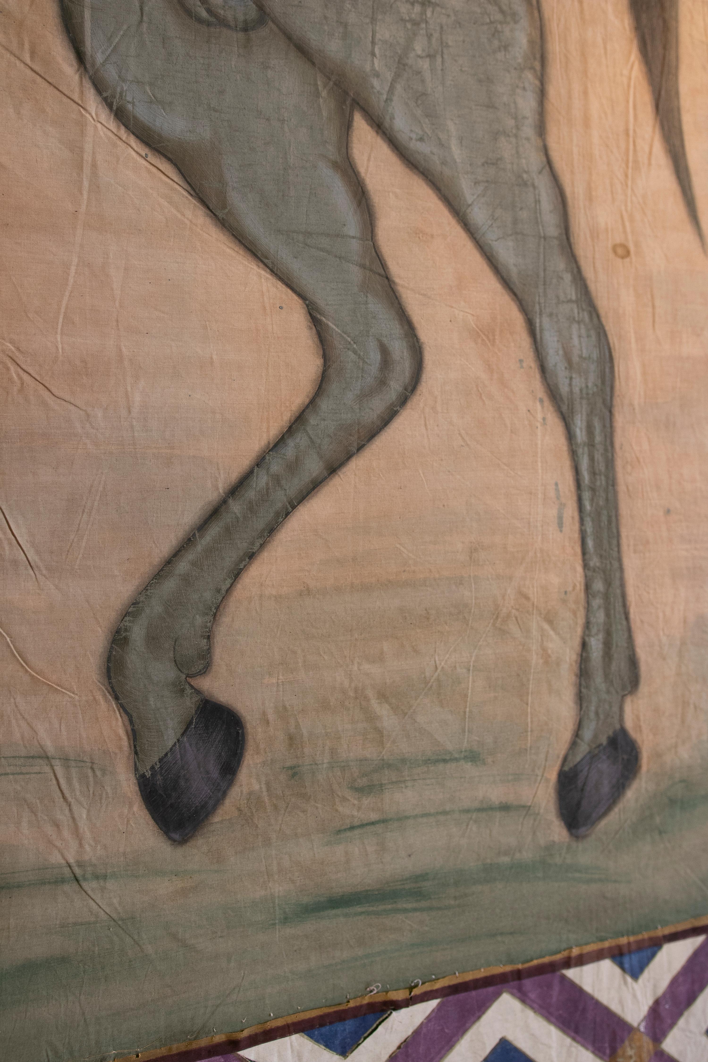 20th Century 1970s Horse Painting on Fabric in Jaime Parlade Style