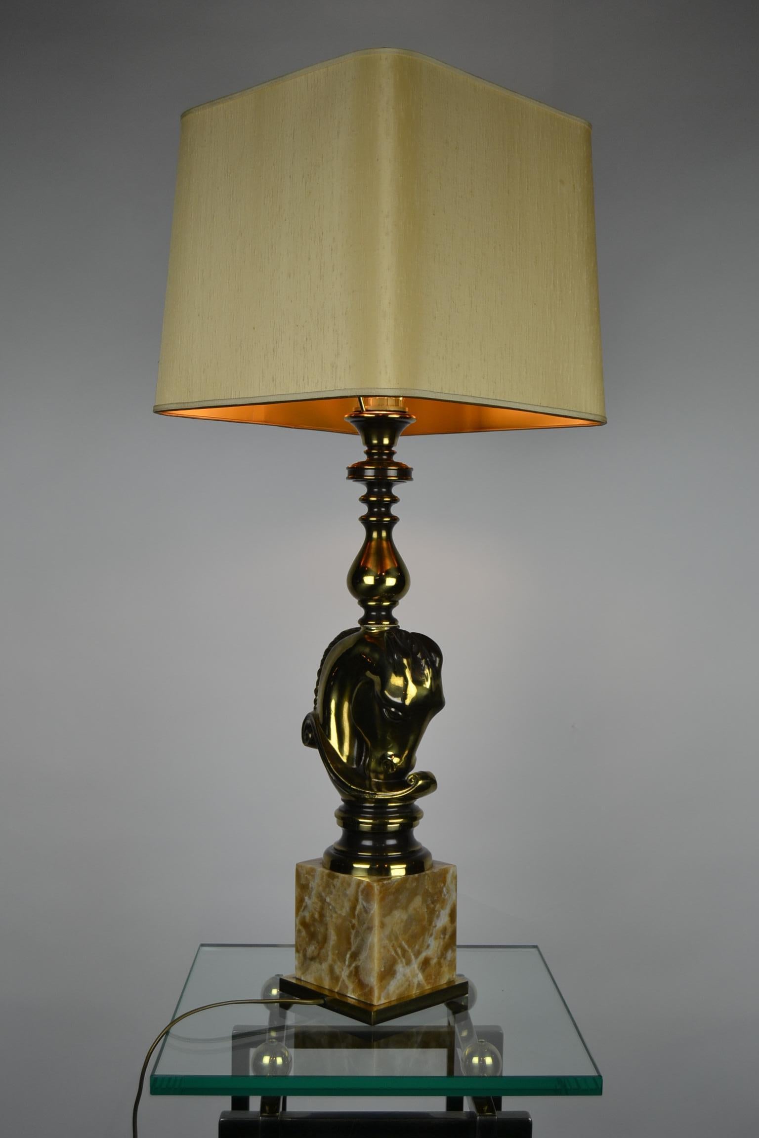 Brass 1970s Table Lamp with Horsehead by Deknudt Lustrerie, Belgium