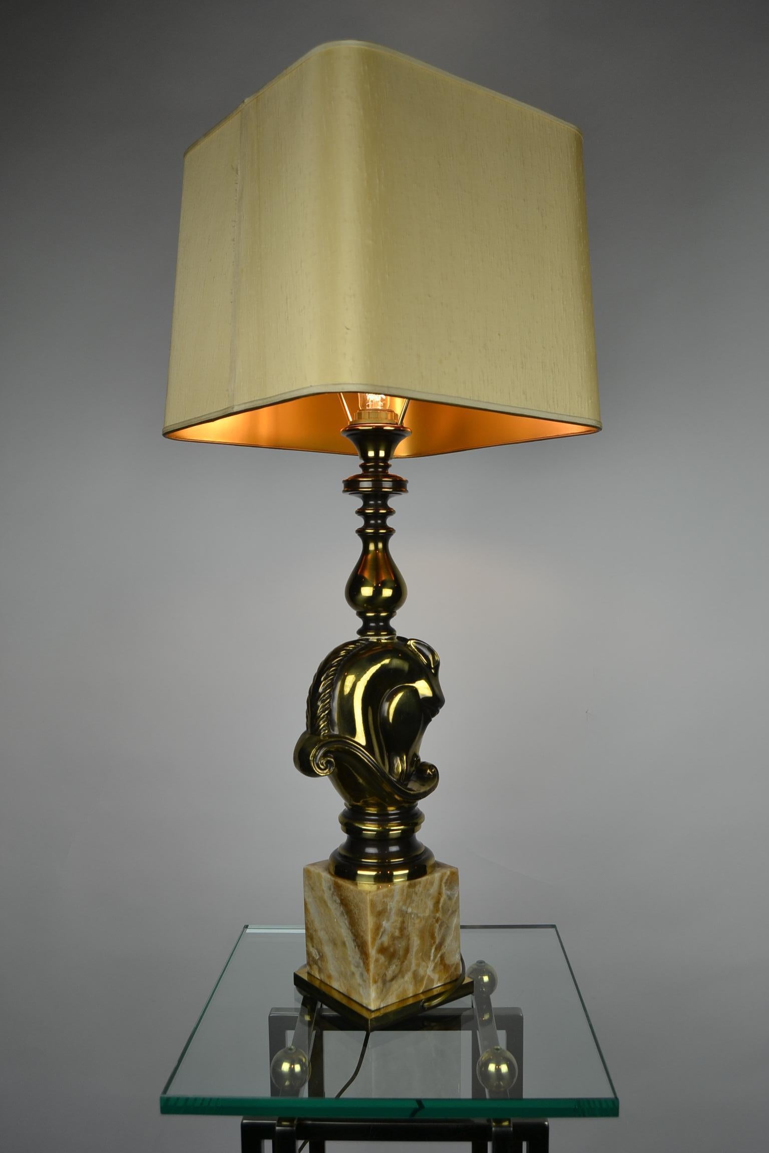 1970s Table Lamp with Horsehead by Deknudt Lustrerie, Belgium In Good Condition In Antwerp, BE