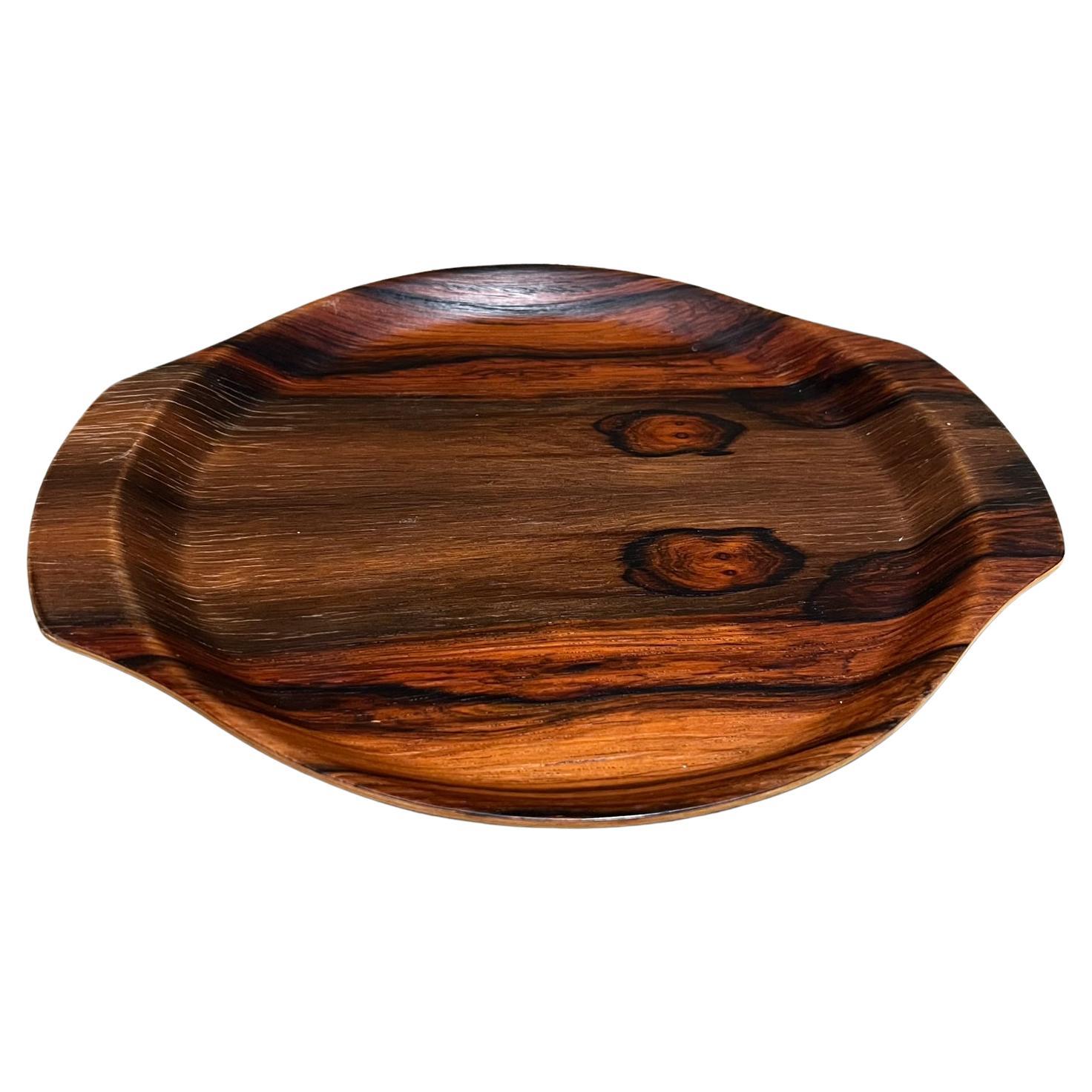 1970s Round Rosewood Bar Service Tray For Sale
