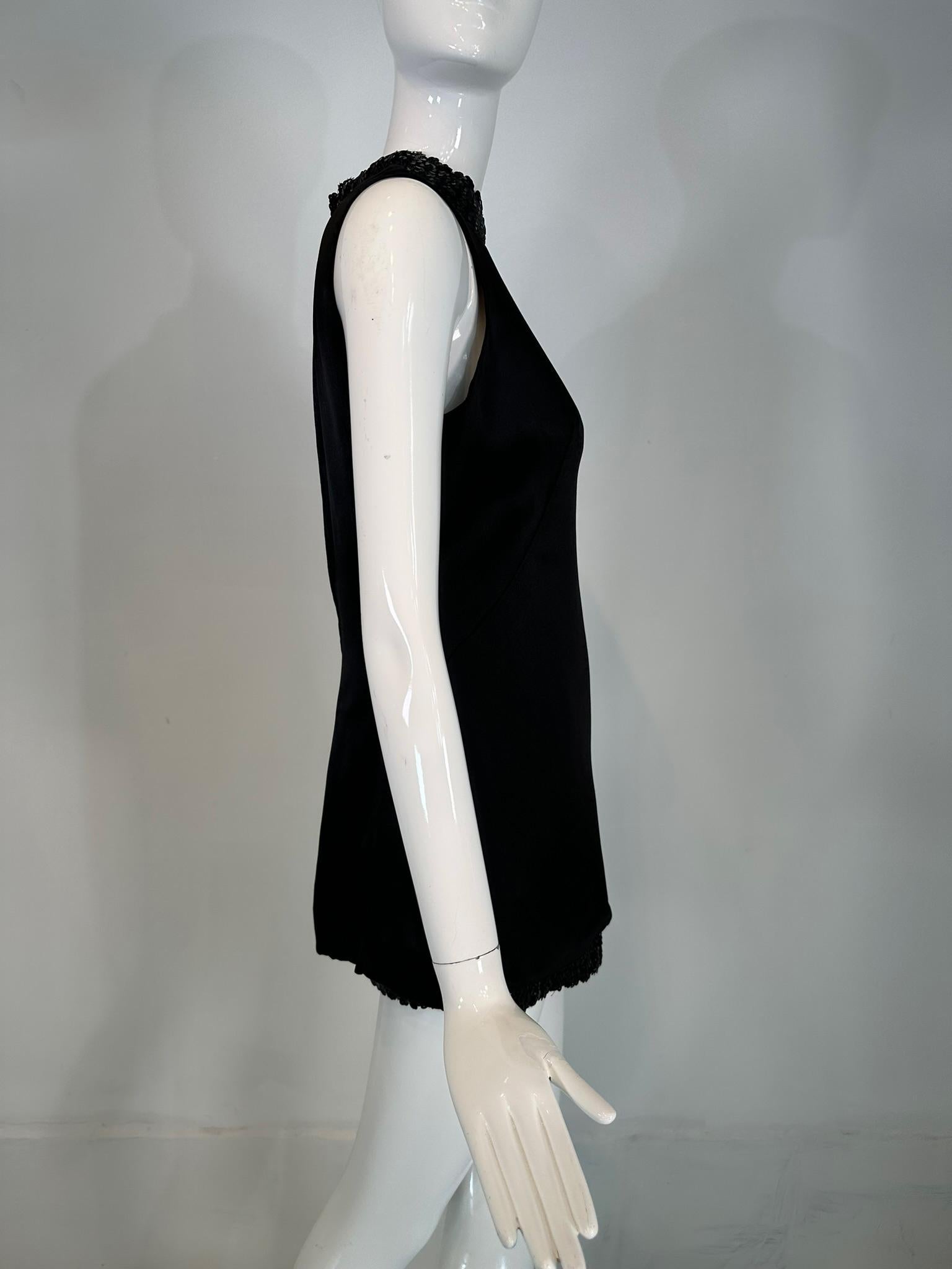 Women's 1970s Hot Pants Set Black Satin & Black Sequins Key Hole Tunic Top & Shorts For Sale