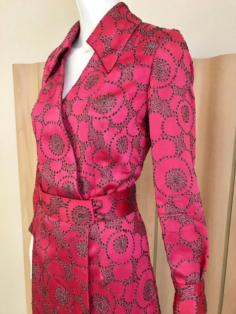 1970s Hot Pink Maxi Shirt Dress For Sale at 1stDibs