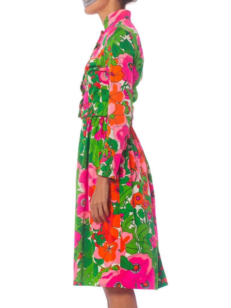 1970S Hot Pink and Green Polyester Jersey Halter Dress With Matching ...