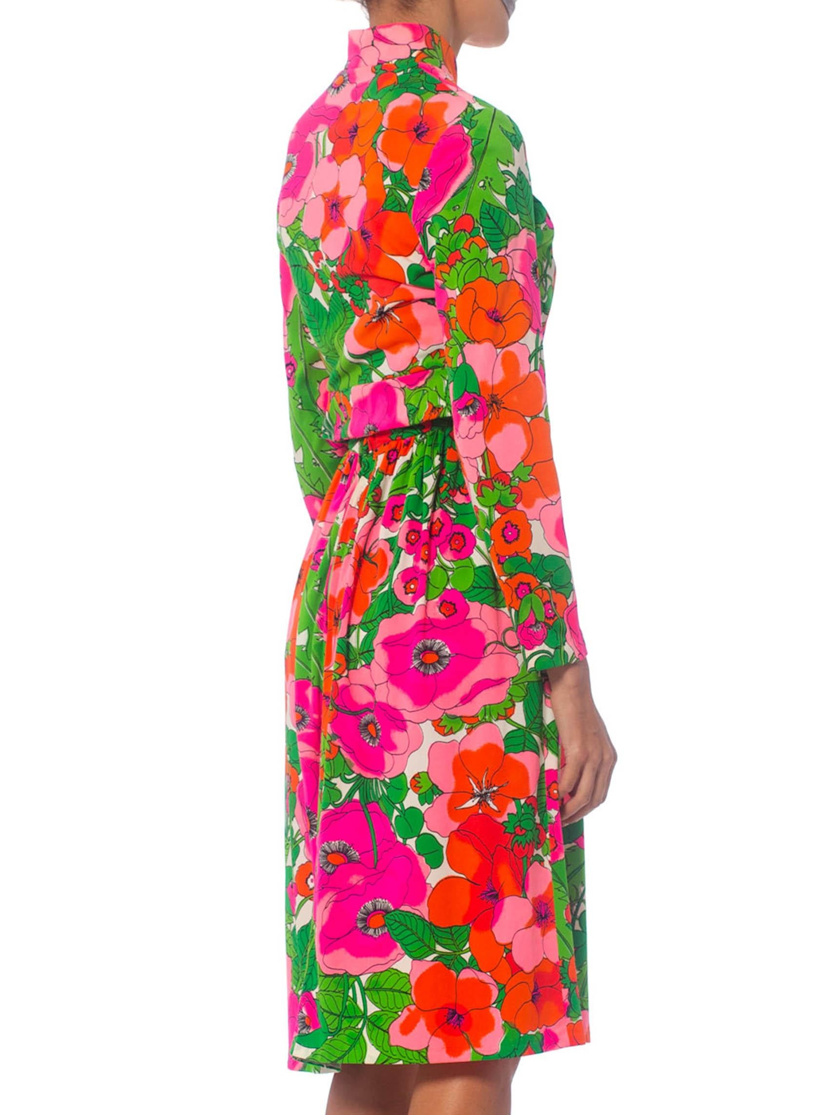 1970S Hot Pink & Green Polyester Jersey Halter Dress With Matching Jacket 1