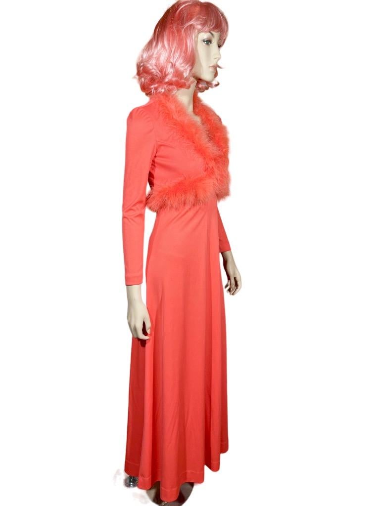 1970’s Hot Pink Maxi Dress w/ Matching Feather Bolero Jacket 4
