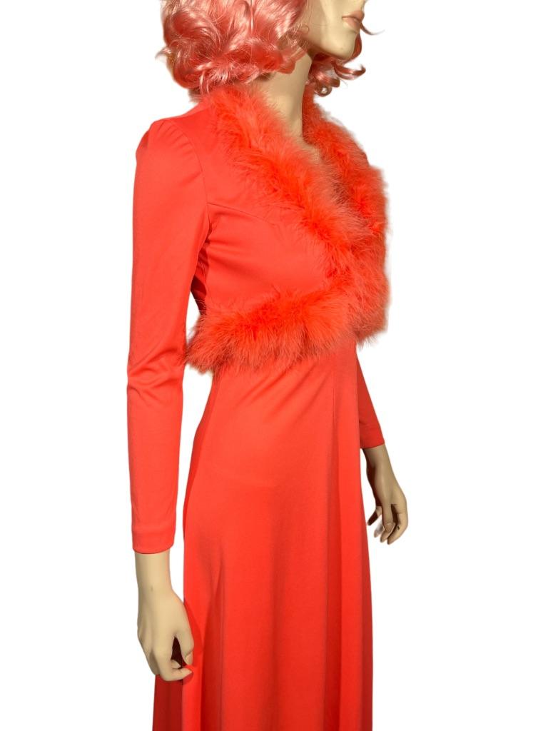 1970’s Hot Pink Maxi Dress w/ Matching Feather Bolero Jacket 5