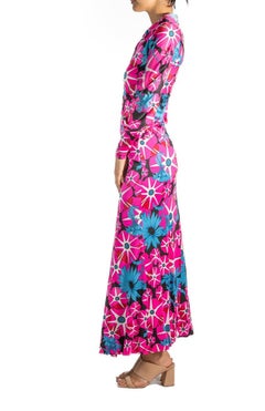 1970S Hot Pink Printed Skirt & Top Ensemble