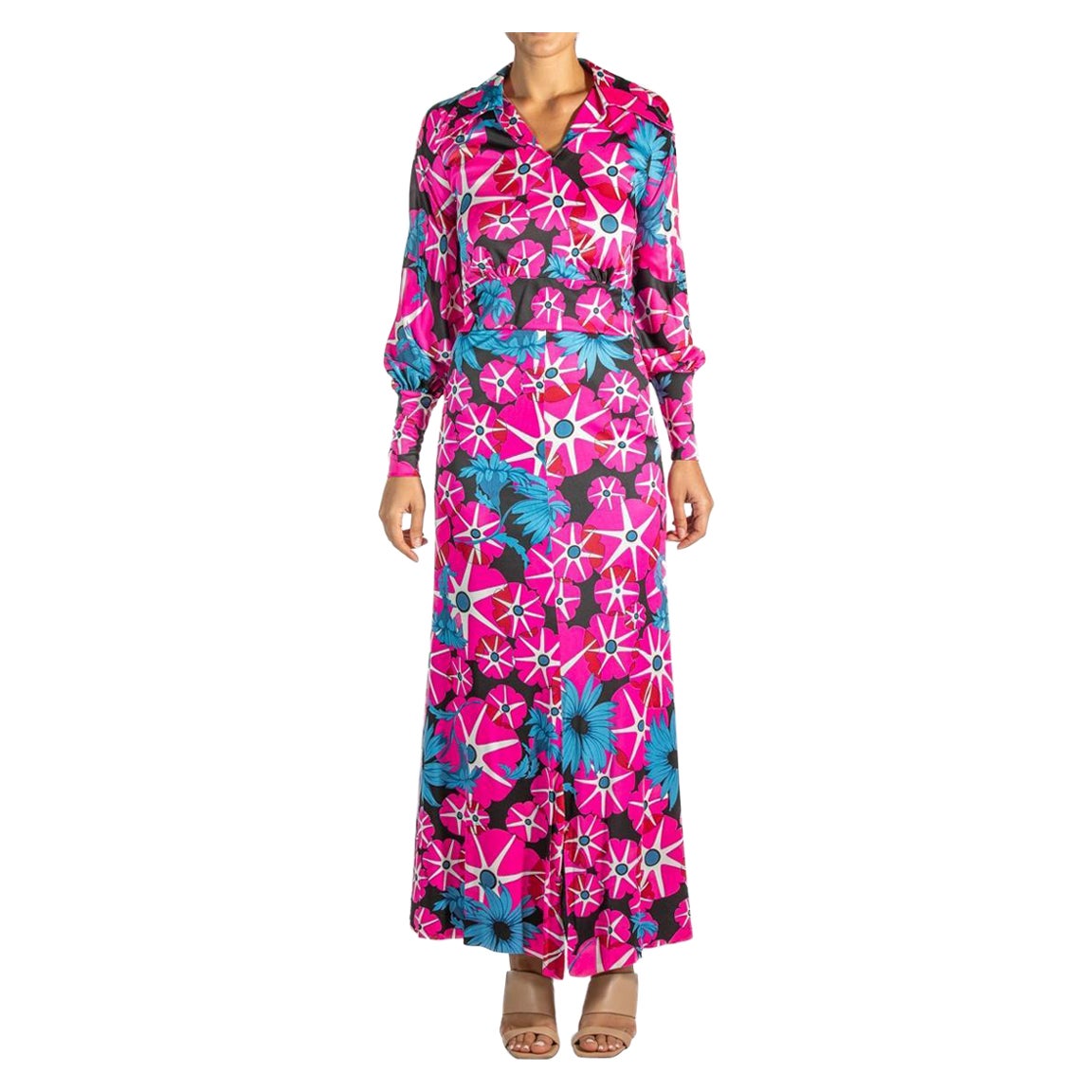 1970S Hot Pink Bedrucktes Rock & Top Ensemble