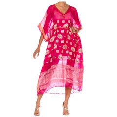 Used 1970S Hot Pink Silk Saree Kaftan