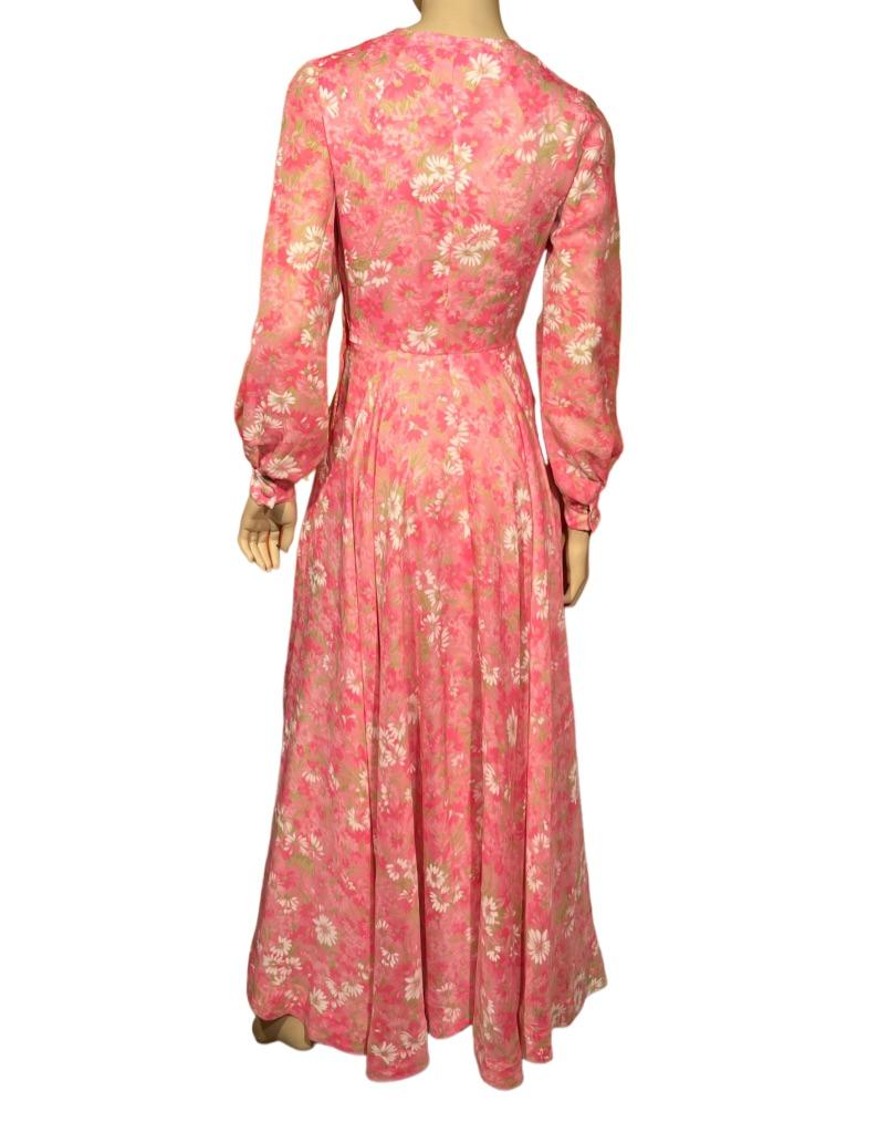 1970’s Hot Pink & White Floral Full-length Handmade Maxi Gown For Sale 5