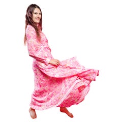 1970’s Hot Pink & White Floral Full-length Handmade Maxi Gown
