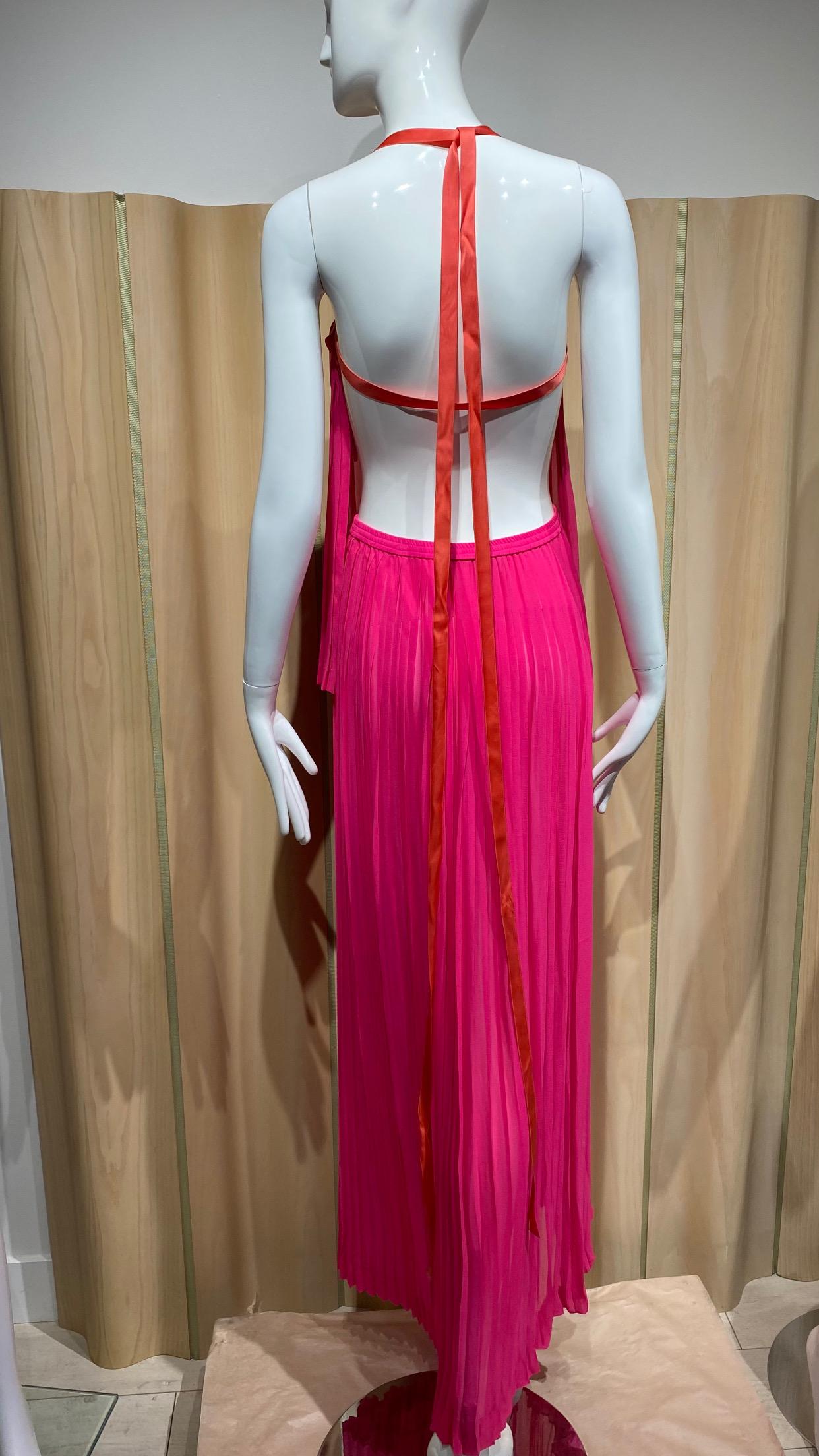 Rose 1970s Hot Pink Yves Saint Laurent silk top and maxi skirt en vente