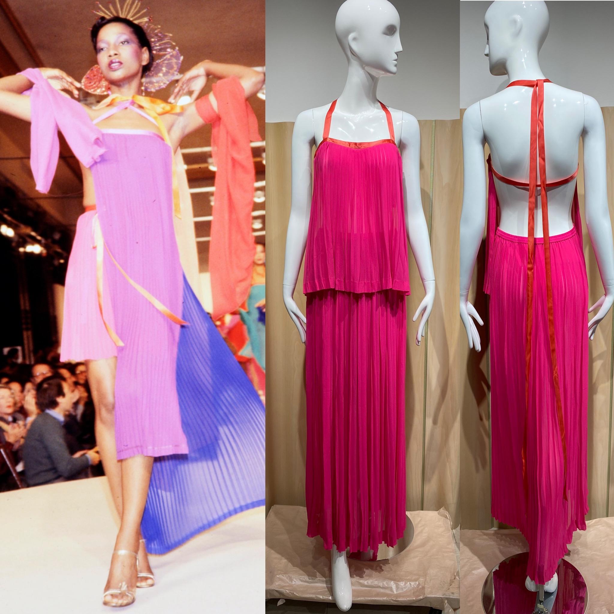 1970s Hot Pink Yves Saint Laurent silk top and maxi skirt Bon état - En vente à Beverly Hills, CA