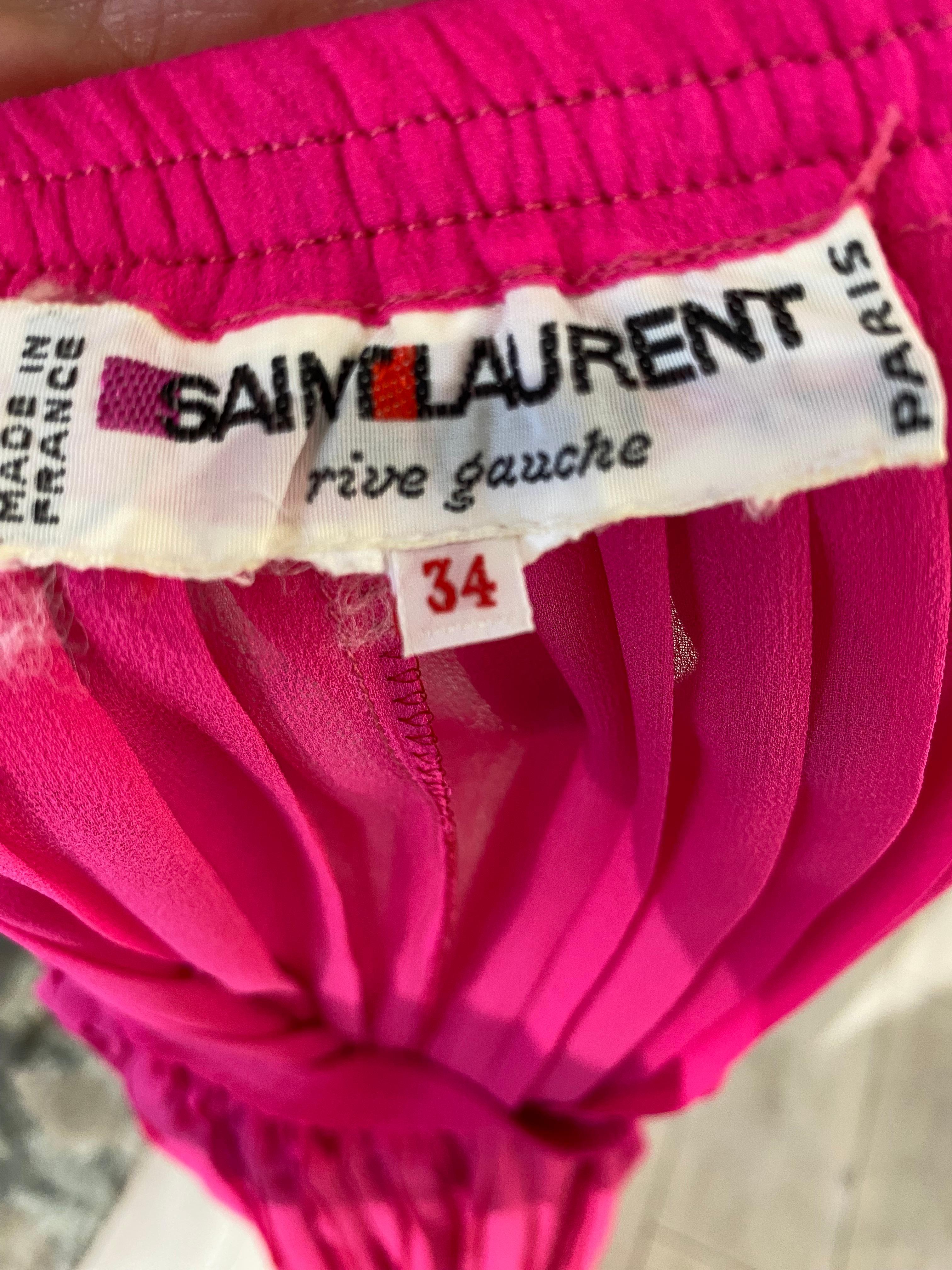 1970s Hot Pink Yves Saint Laurent silk top and maxi skirt Pour femmes en vente