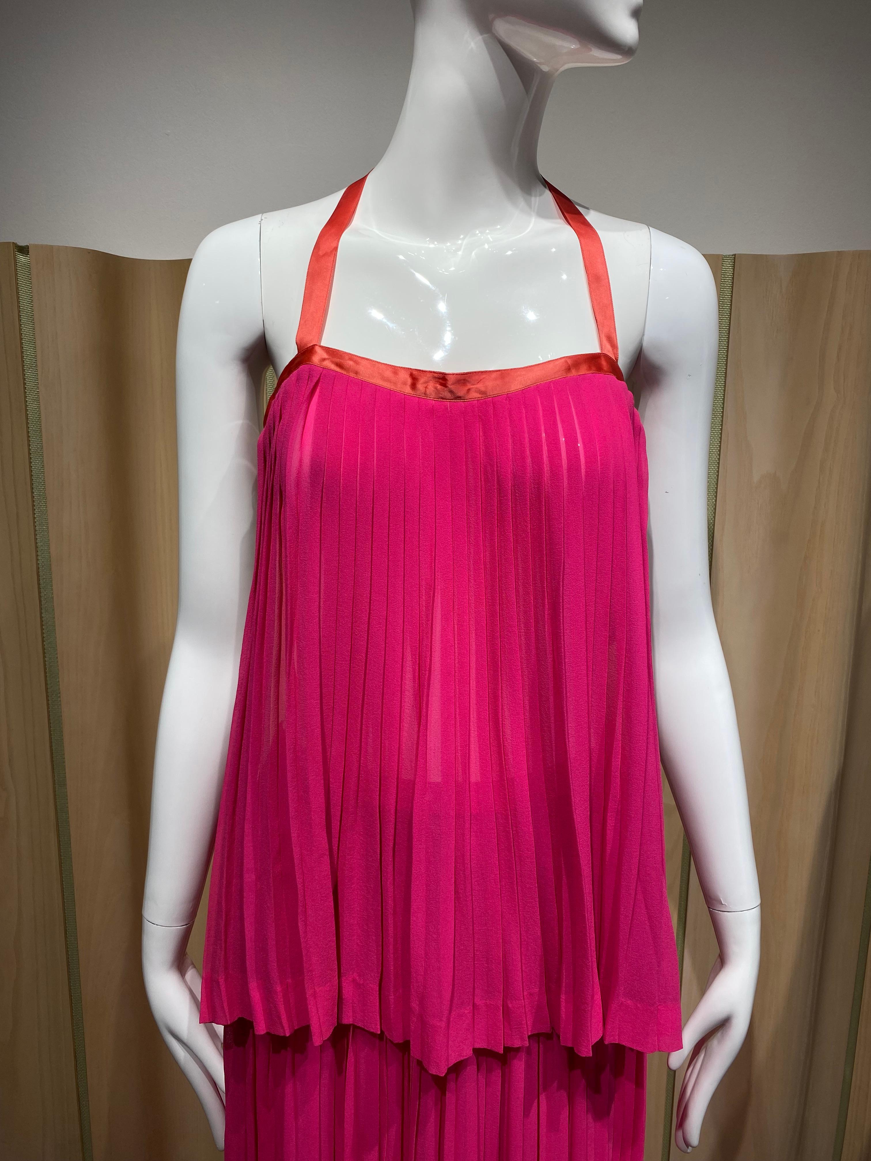 1970s Hot Pink Yves Saint Laurent silk top and maxi skirt en vente 2