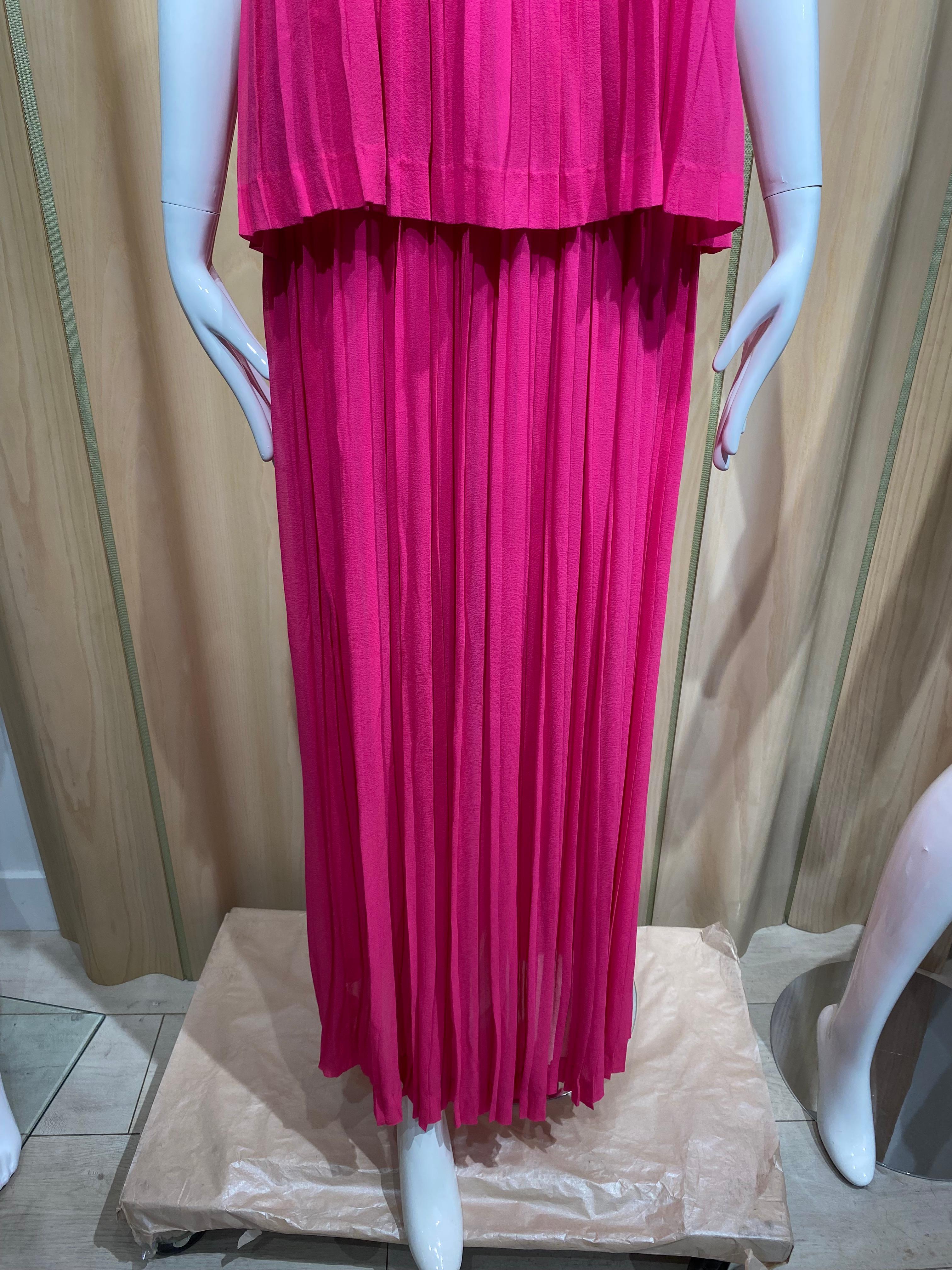 1970s Hot Pink Yves Saint Laurent silk top and maxi skirt en vente 3