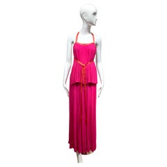 1970s Hot Pink Yves saint laurent silk top and maxi skirt