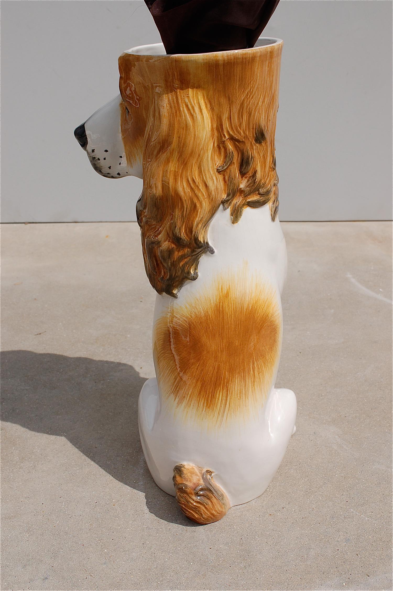 20th Century 1970s Hound Dog Italian Porcelain Umbrella Stand For Sale
