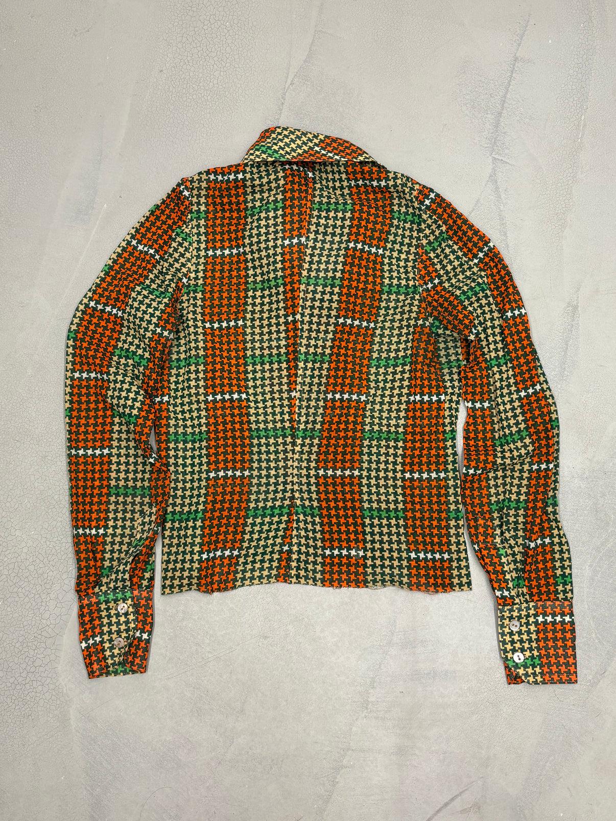 1970er Hahnentritt-Hemd mit tiefem Ausschnitt Damen im Angebot