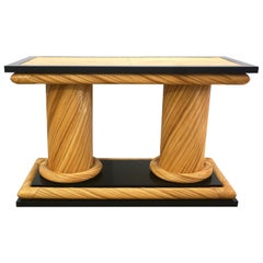 1970s Howard Dilday Organic Rattan Console Table with Black Lacquer Border