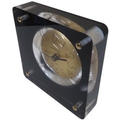 Vintage 1970s Howard Miller Table Desk Clock in Lucite Block with Gold Dial