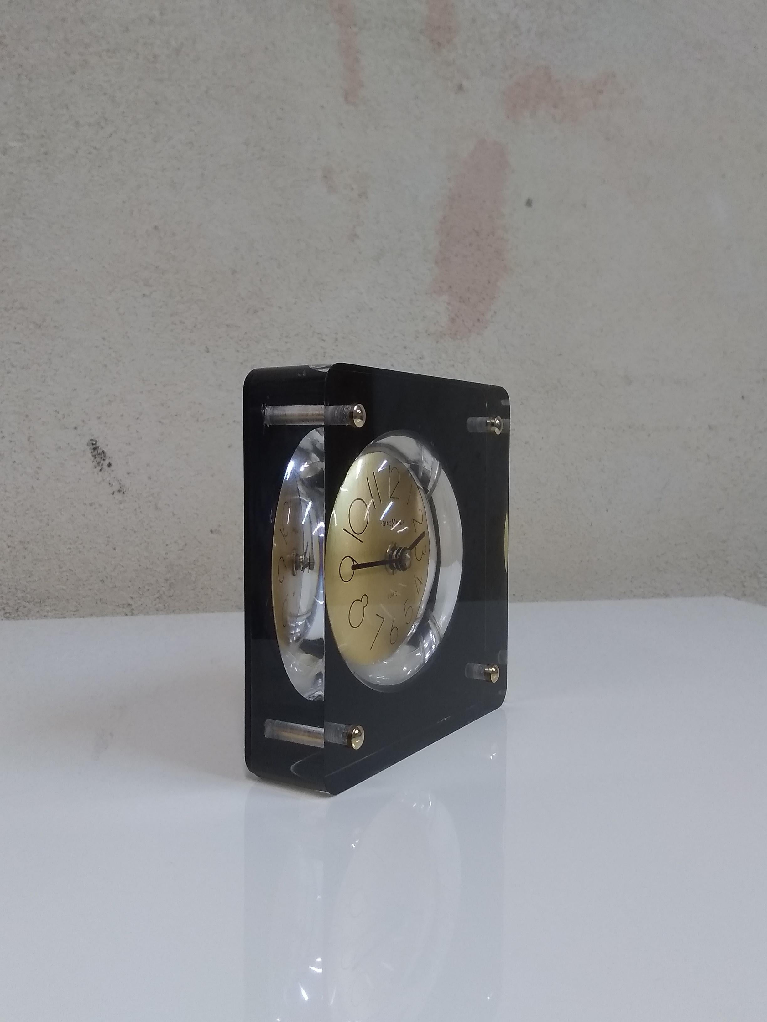 1970s Howard Miller Table Desk Clock in Lucite Block with Gold Dial 3