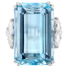 1970s H.Stern 18 Karat White Gold with Aquamarine and Diamonds Ring