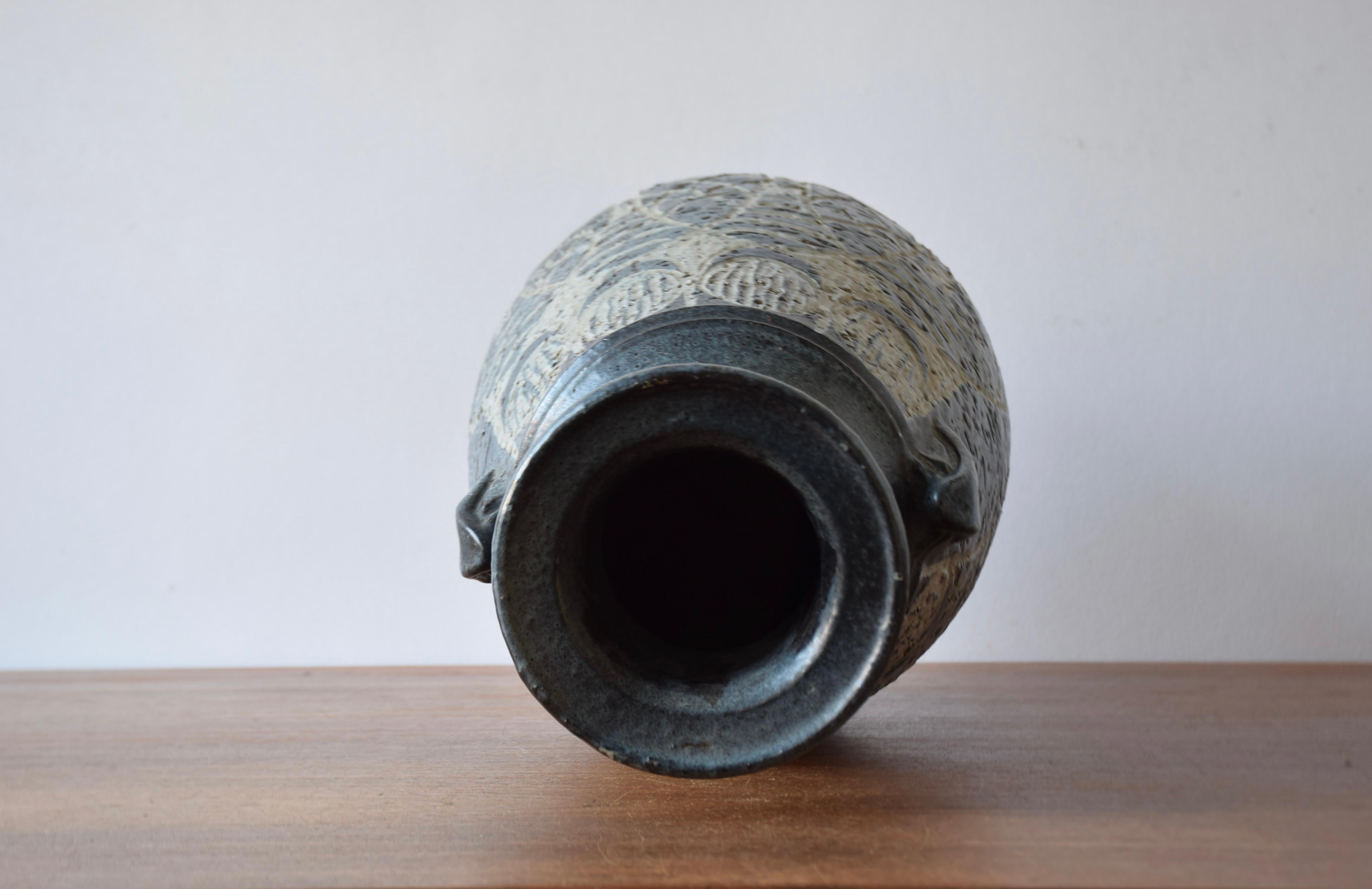 1970s Huge Brutalist Danish Sejer Unic Sculptural Ceramic Floor Vase Blue Grey For Sale 5