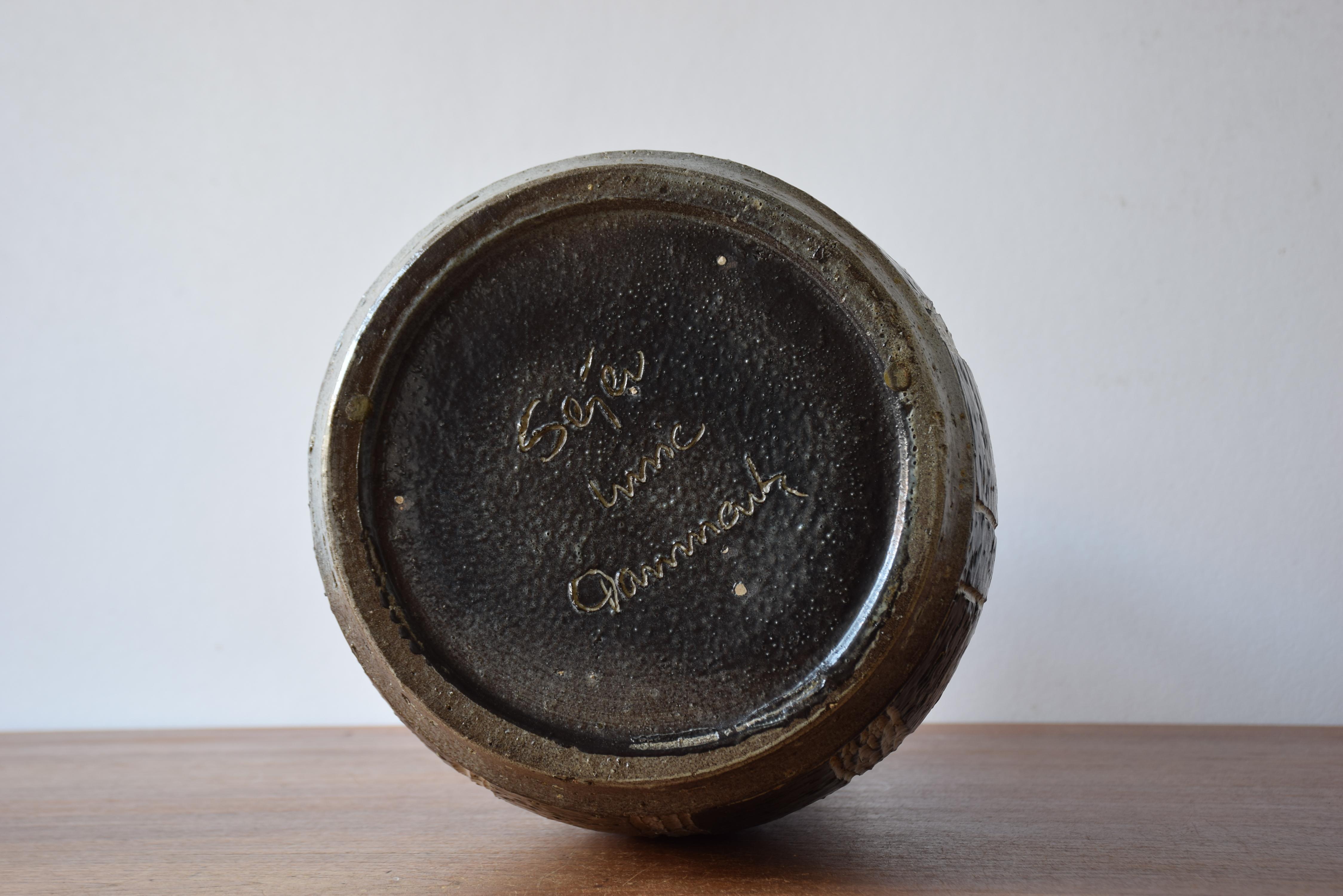 1970s Huge Brutalist Danish Sejer Unic Sculptural Ceramic Floor Vase Blue Grey For Sale 6