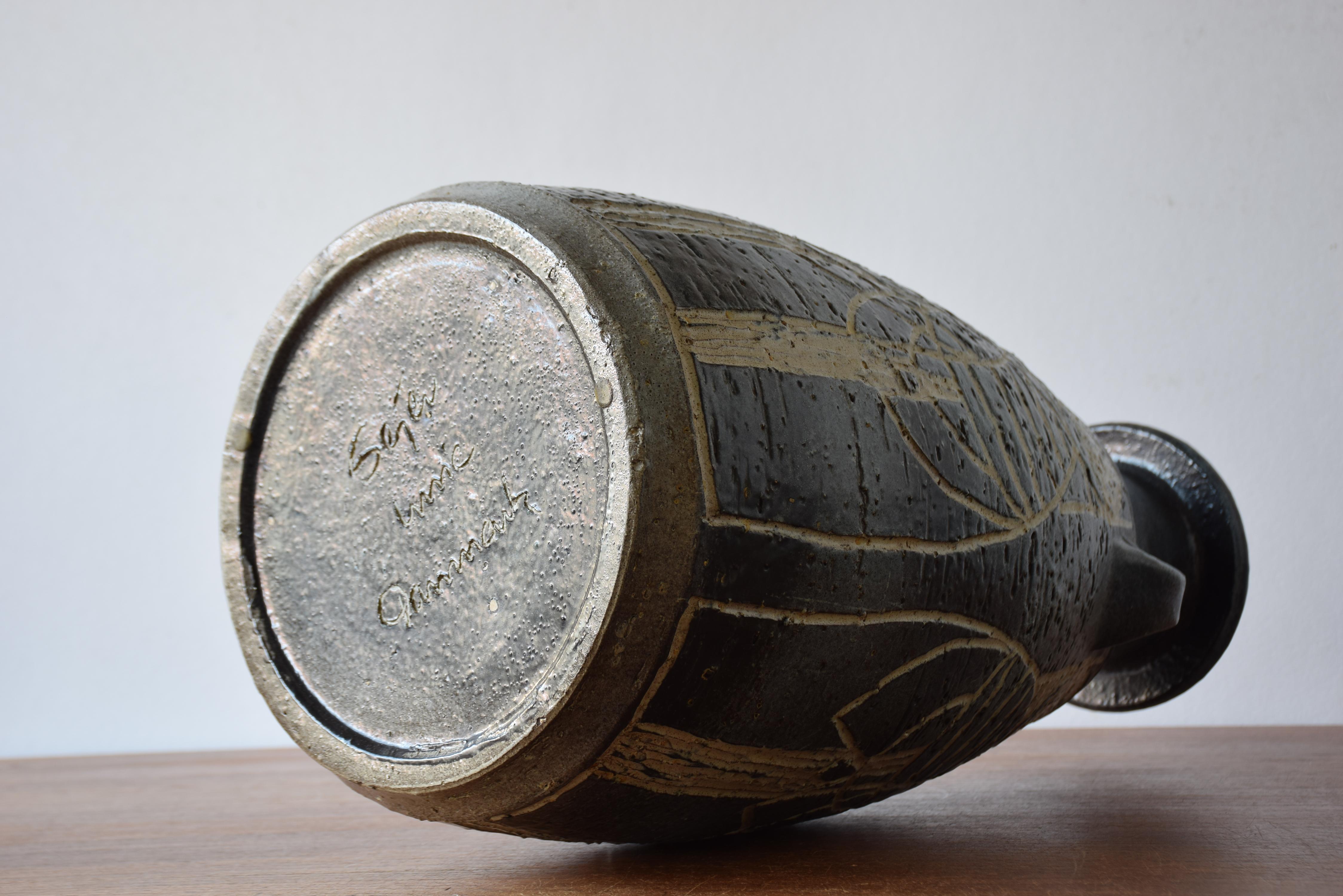 1970s Huge Brutalist Danish Sejer Unic Sculptural Ceramic Floor Vase Blue Grey For Sale 7