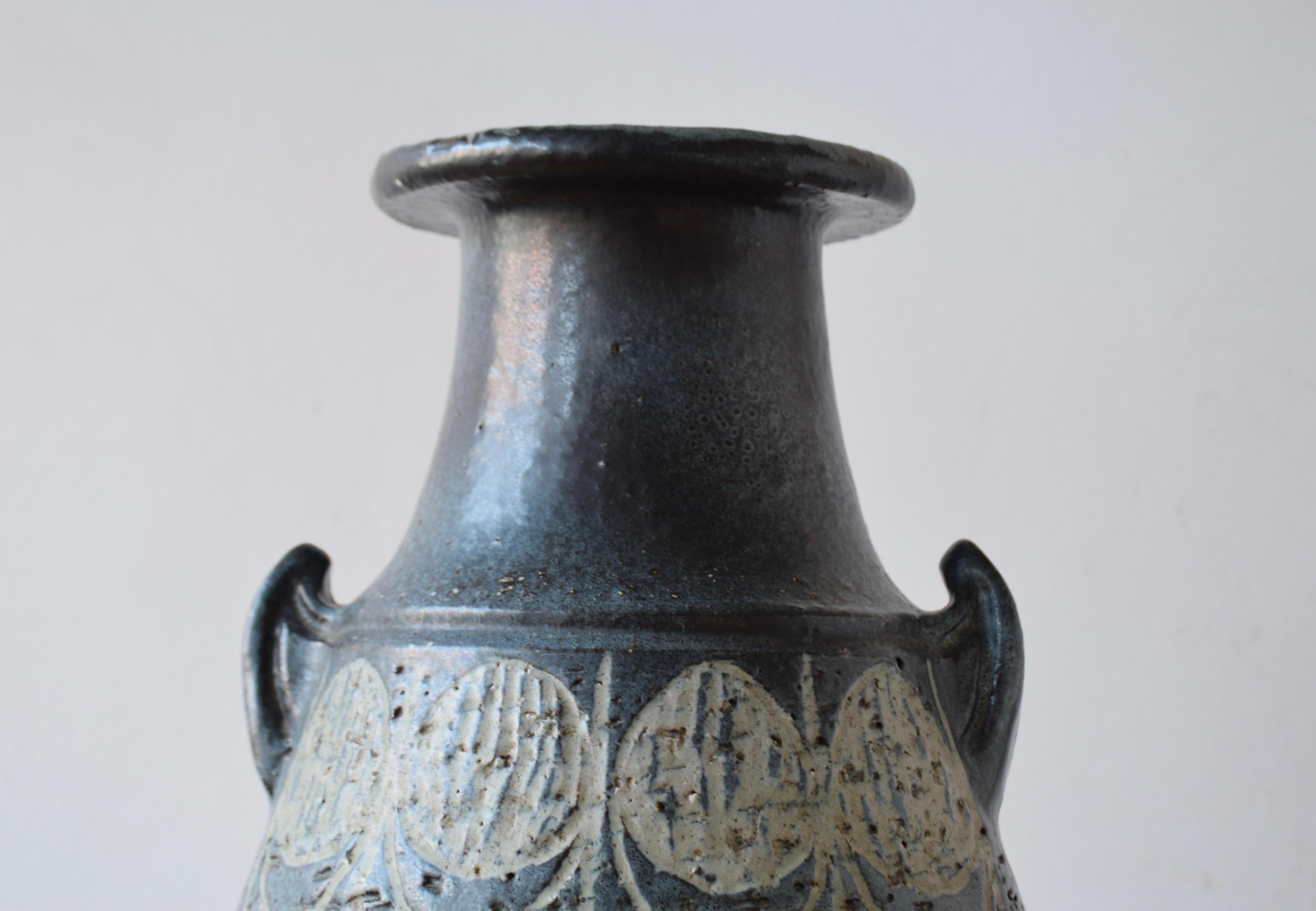 1970s Huge Brutalist Danish Sejer Unic Sculptural Ceramic Floor Vase Blue Grey For Sale 1