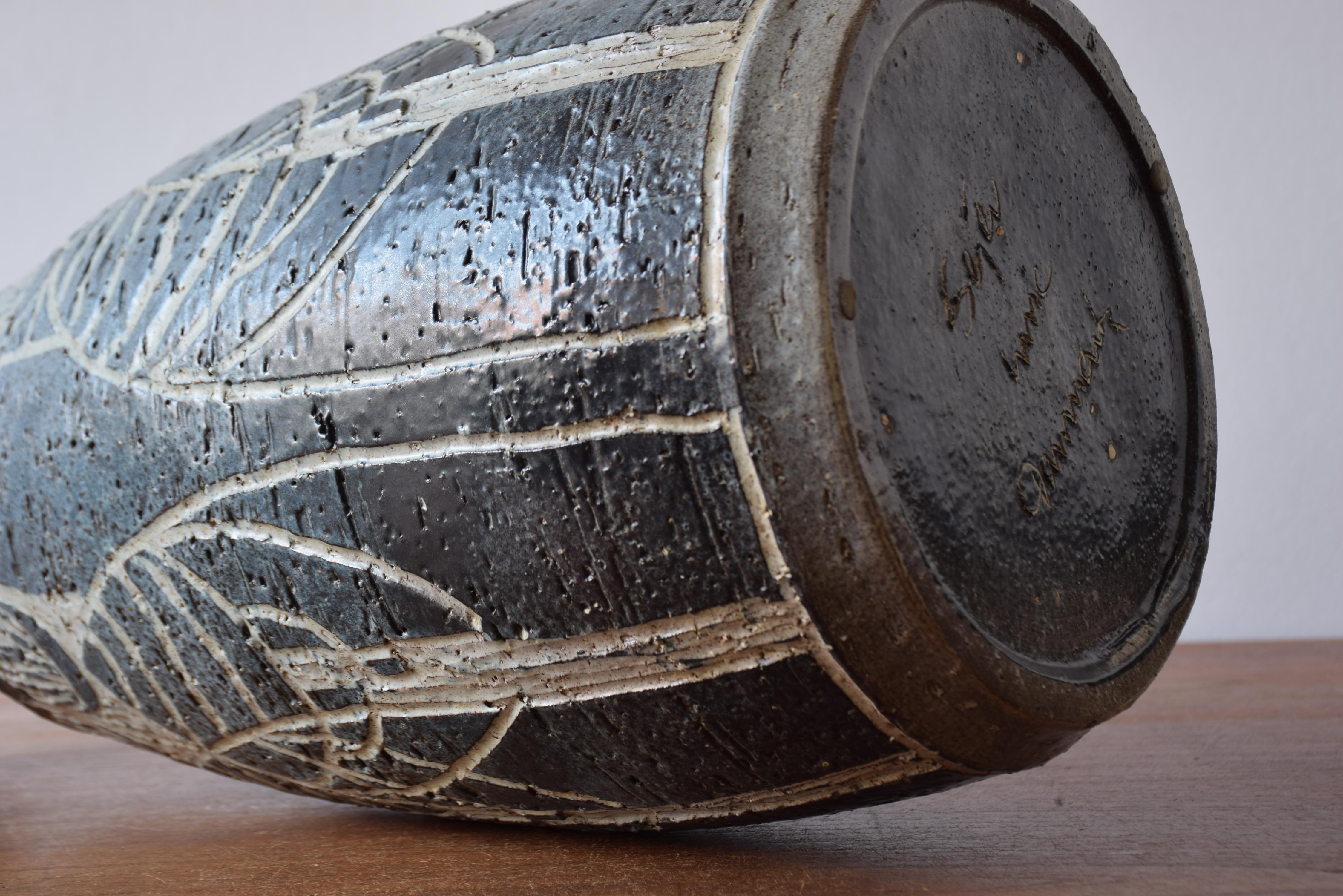 1970s Huge Brutalist Danish Sejer Unic Sculptural Ceramic Floor Vase Blue Grey For Sale 3