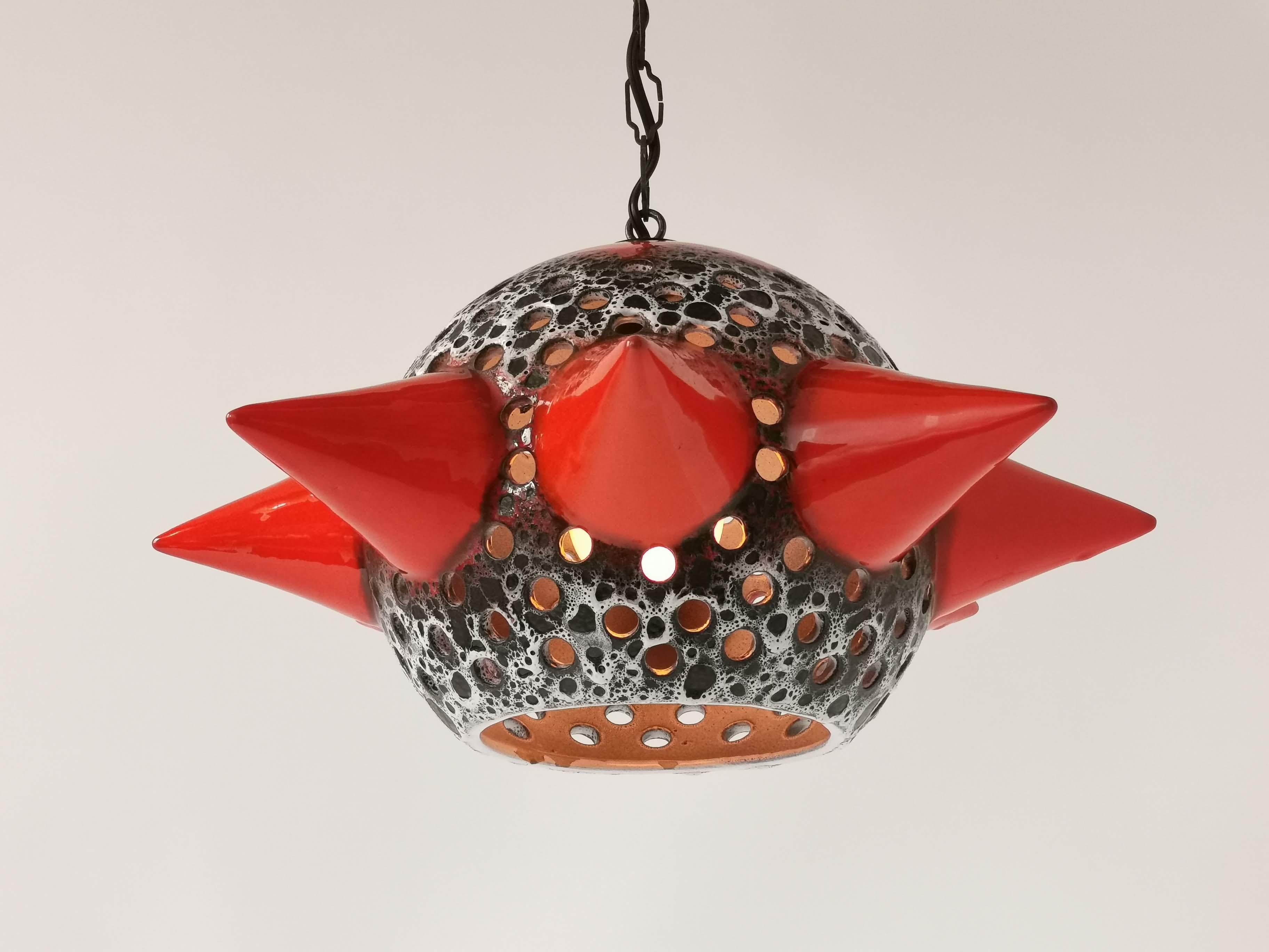 Glazed 1970s Huge Spike Ceramic Pendant, USA