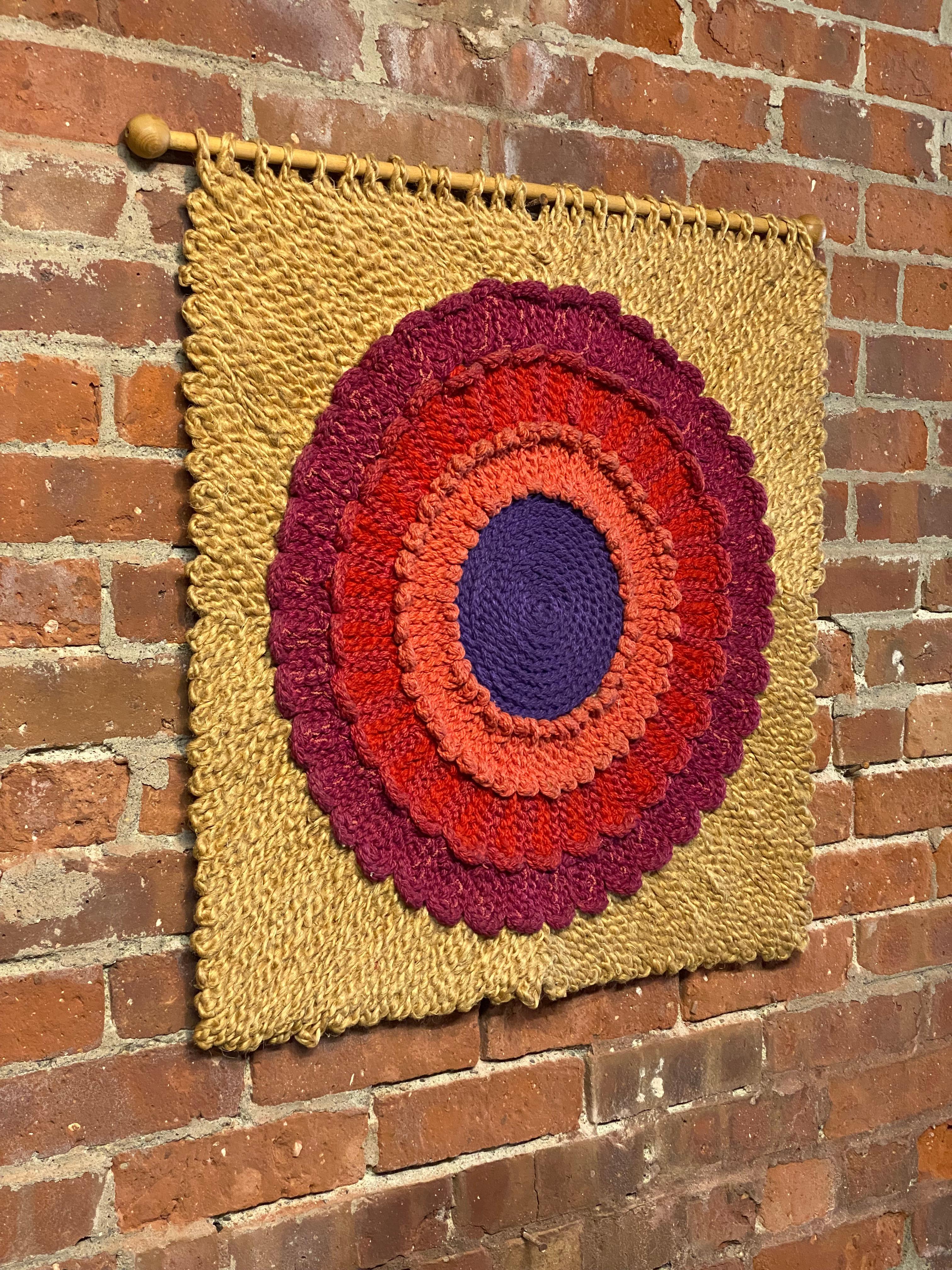 Post-Modern 1970s Hungarian Daisy Tapestry Fiber Art and Wool Wall Hanging