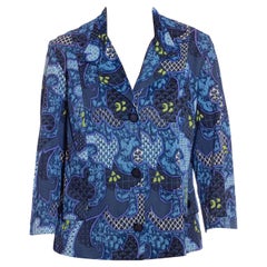 1970S HUSSEY Blue Lime Green Jersey Top