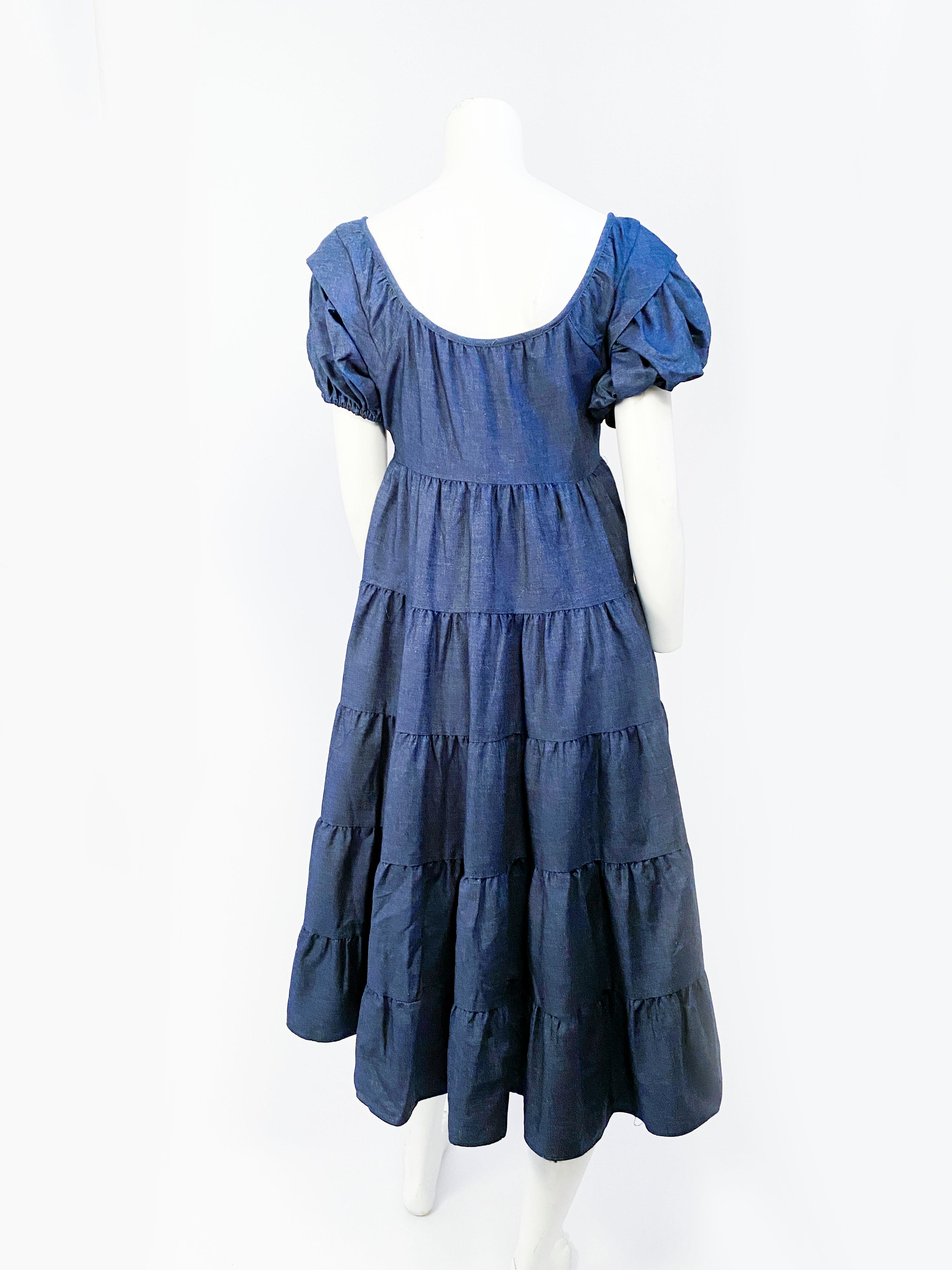 1970s I. Magnin Denim Empire-waisted Dress In Excellent Condition In San Francisco, CA