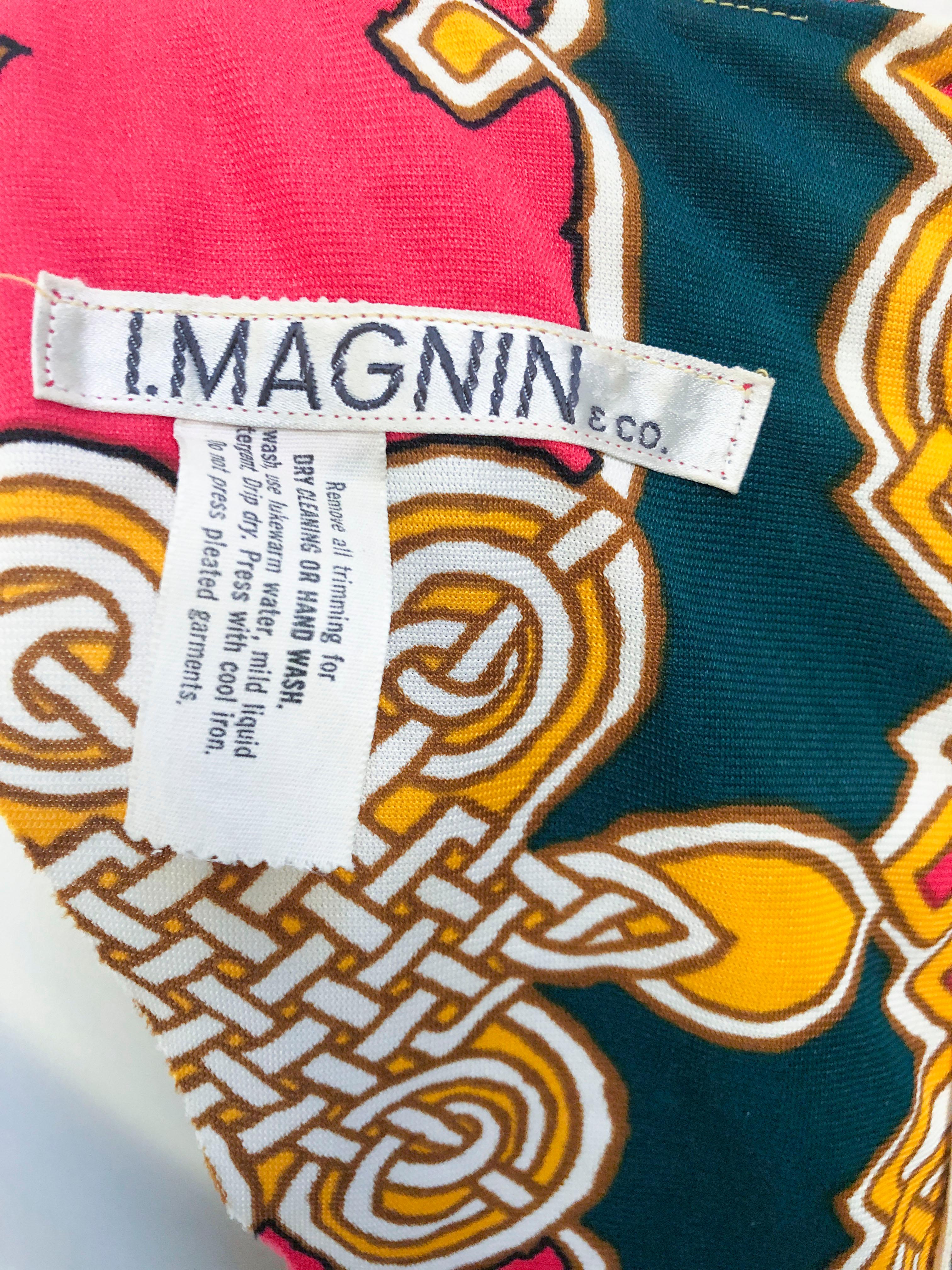 I .Magnin - Robe en jersey à imprimé en maille, années 1970 en vente 1